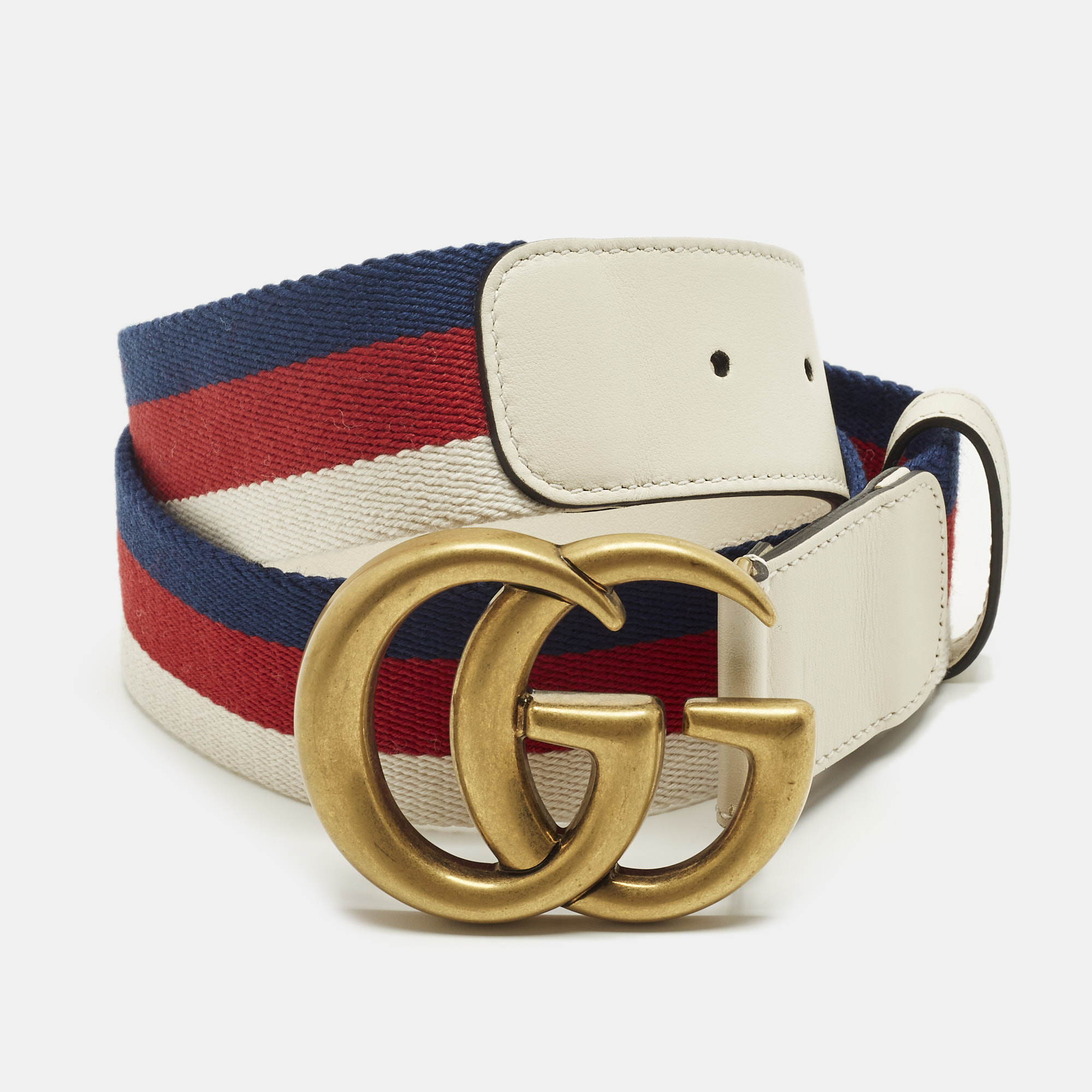 Pre-owned Gucci Gg Marmont 85cm Web Fabric And Leather Belt In Multi
