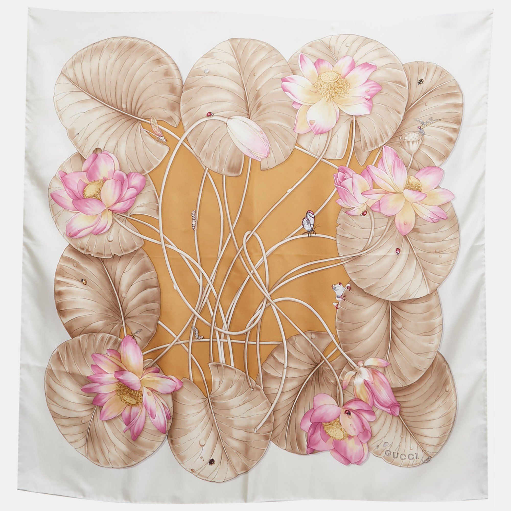 

Gucci Yellow Lotus Print Silk Square Scarf