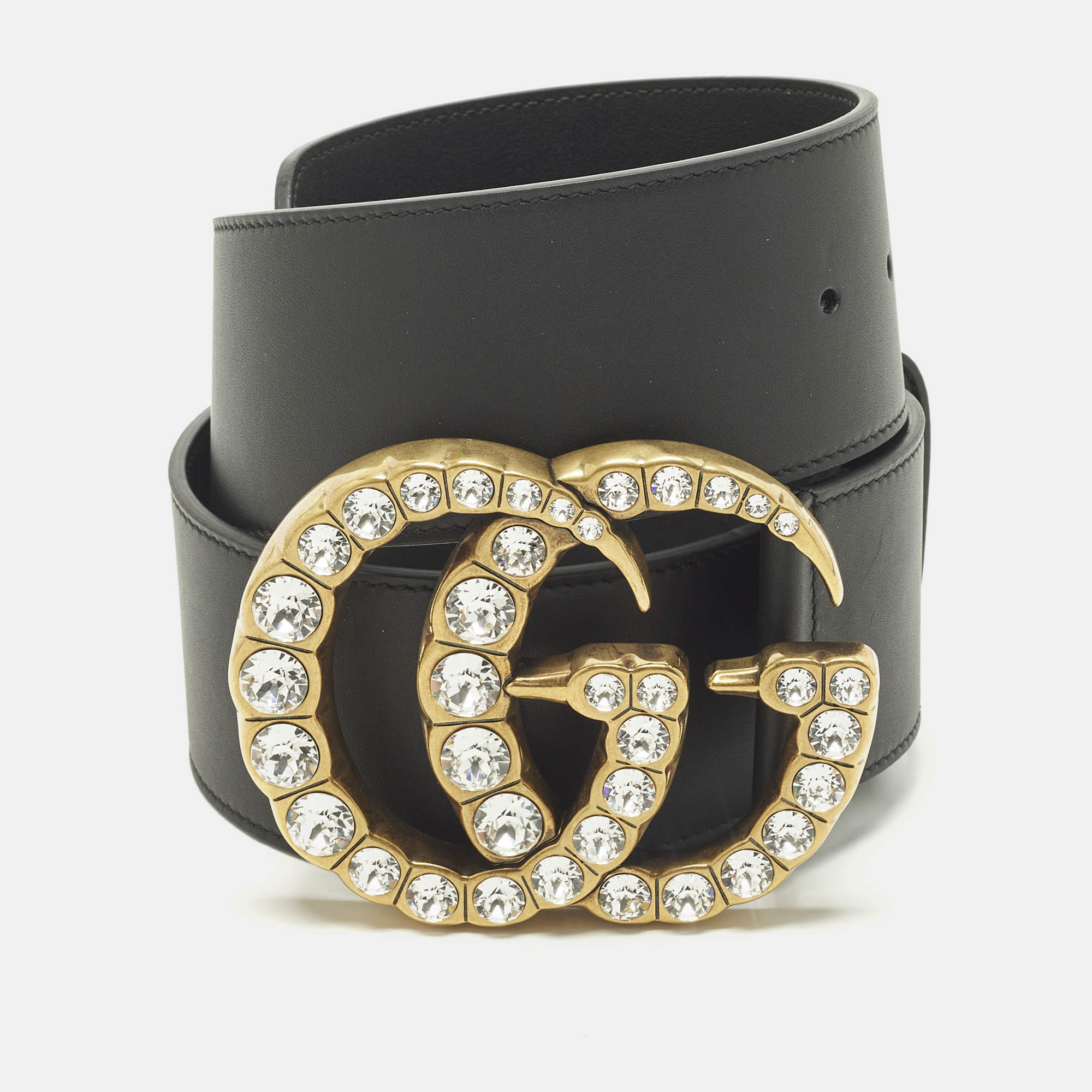 

Gucci Pearl Embellished Double G Wide Belt Black Leather