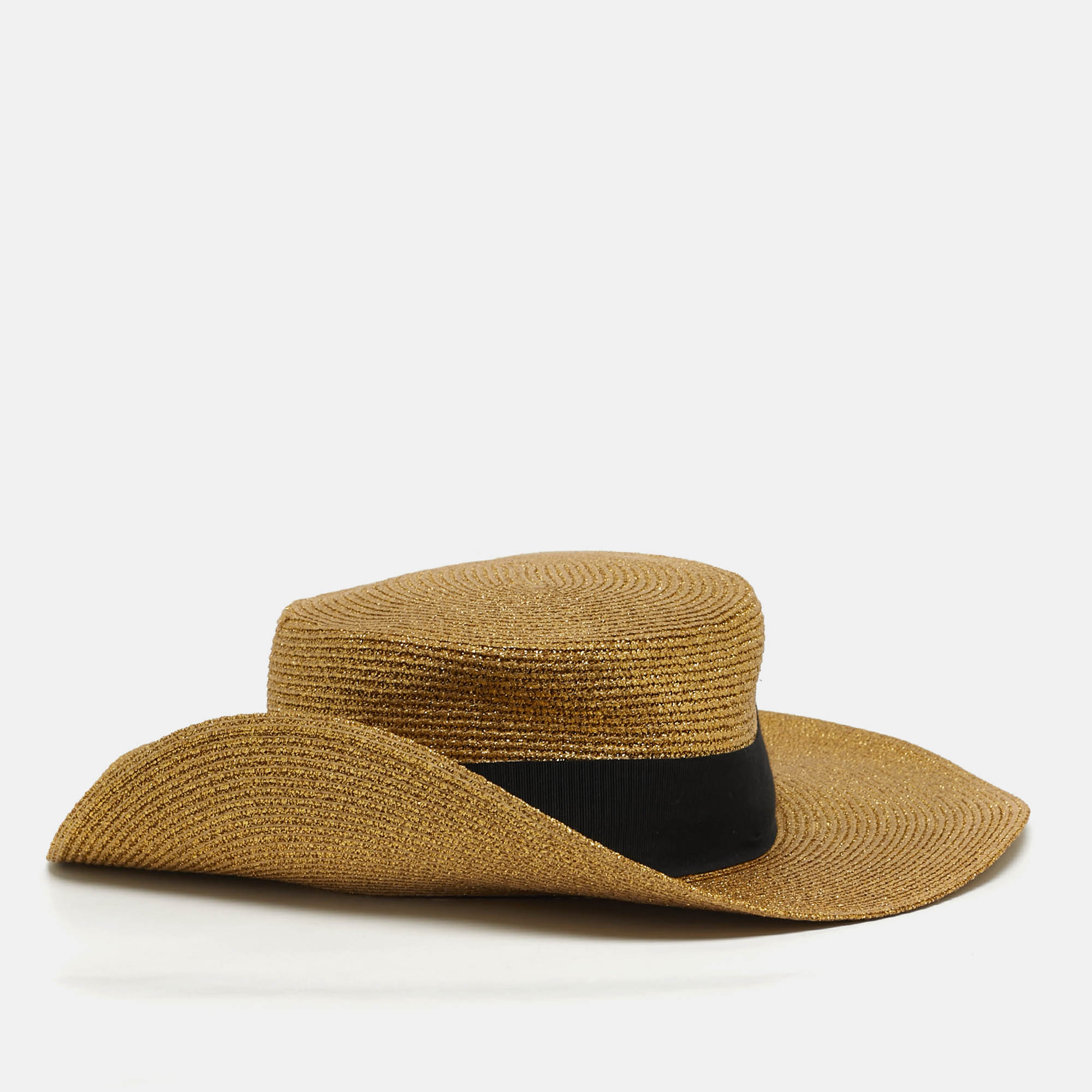 

Gucci Gold Lamé Papier Wide Brim Hat M