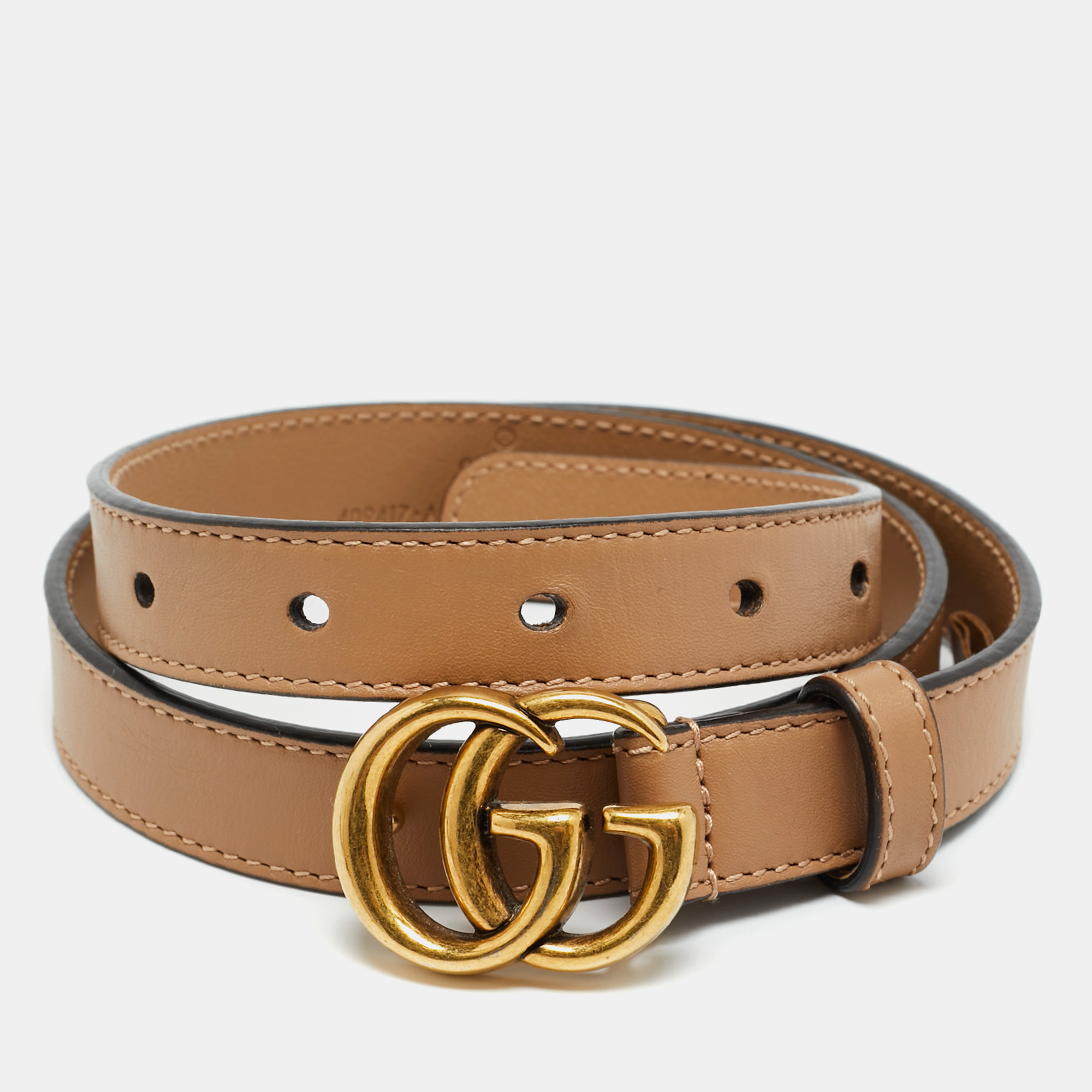 

Gucci GG Marmont Slim Buckle Belt Beige Leather