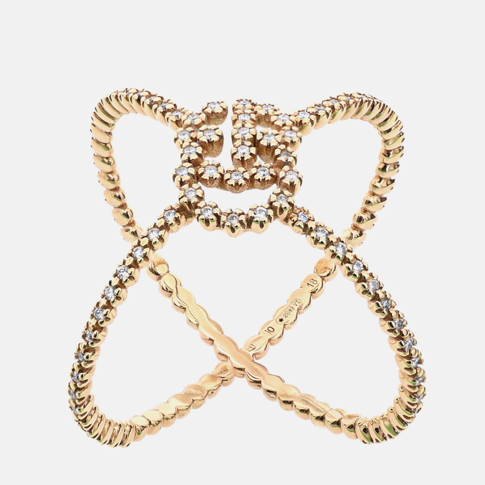

Gucci 18K Yellow Gold Diamond Set GG Running X Ring