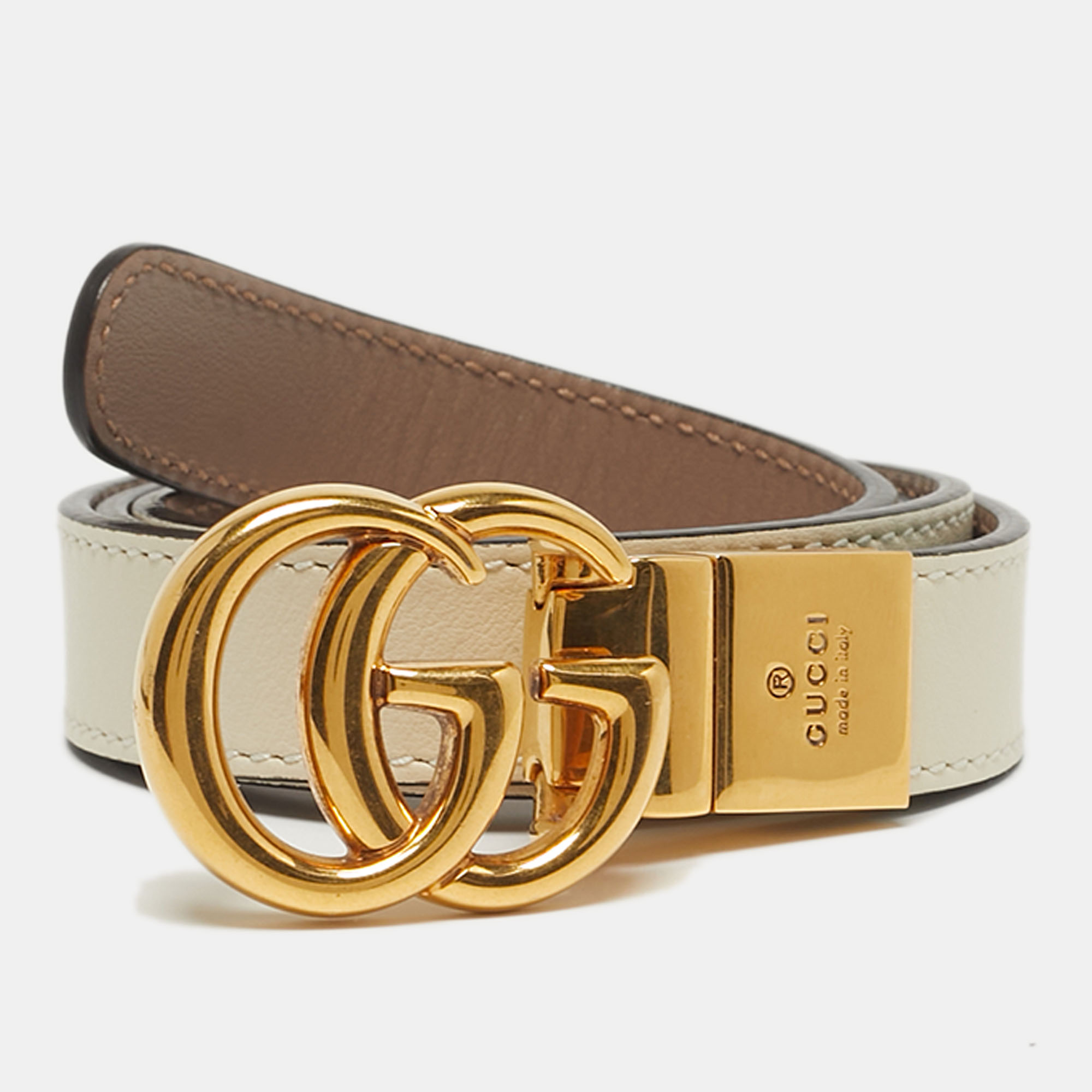 

Gucci GG Marmont  Reversible Slim Buckle Belt Cream/Dusty Pink Leather