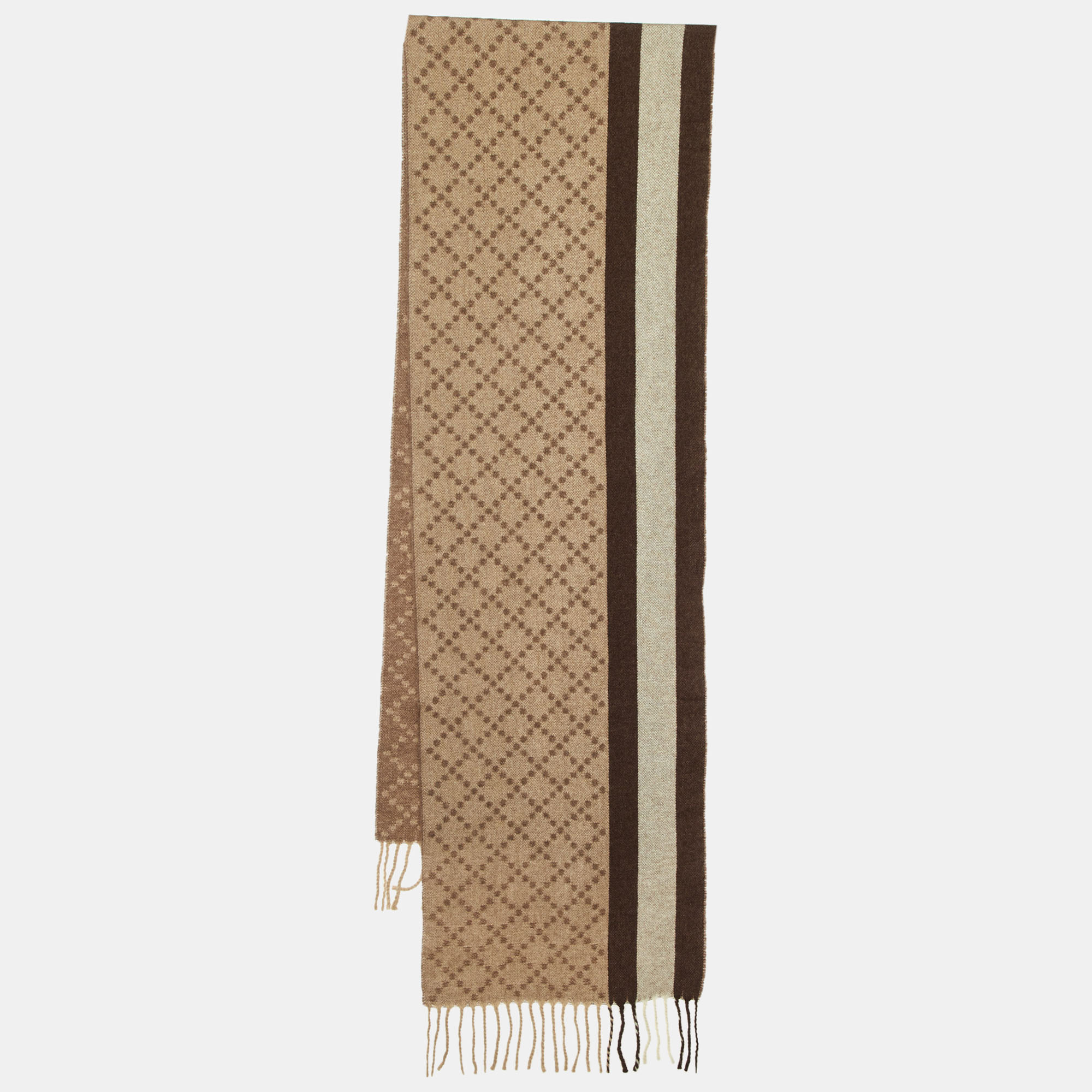 

Gucci Brown Wool Fringed Scarf, Beige