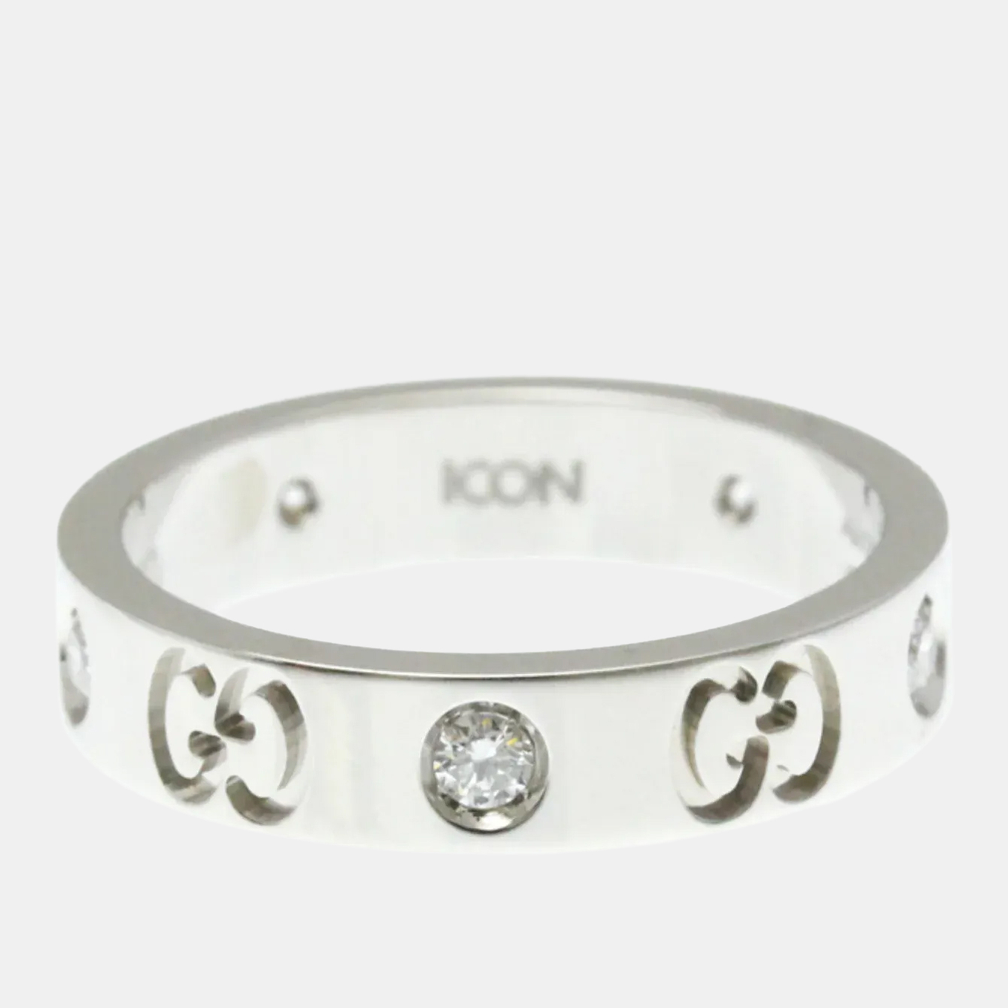 

Gucci Icon Diamond Ring White Gold 18K Fashion Diamond Band Ring Silver US 10