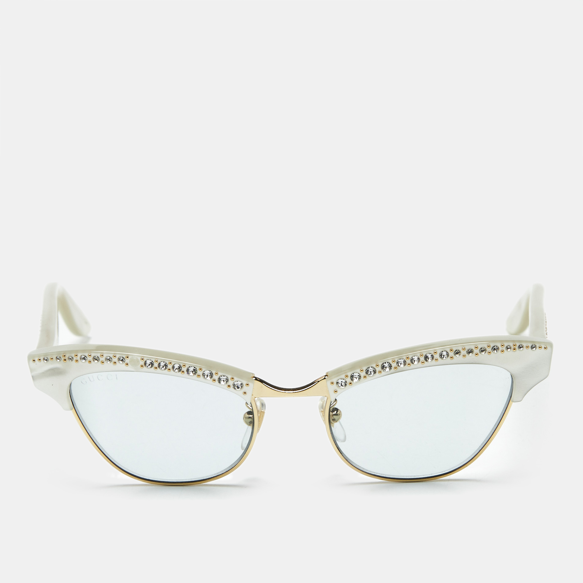 

Gucci Pearl White GG0153S Crystal Embellished Cat Eye Sunglasses