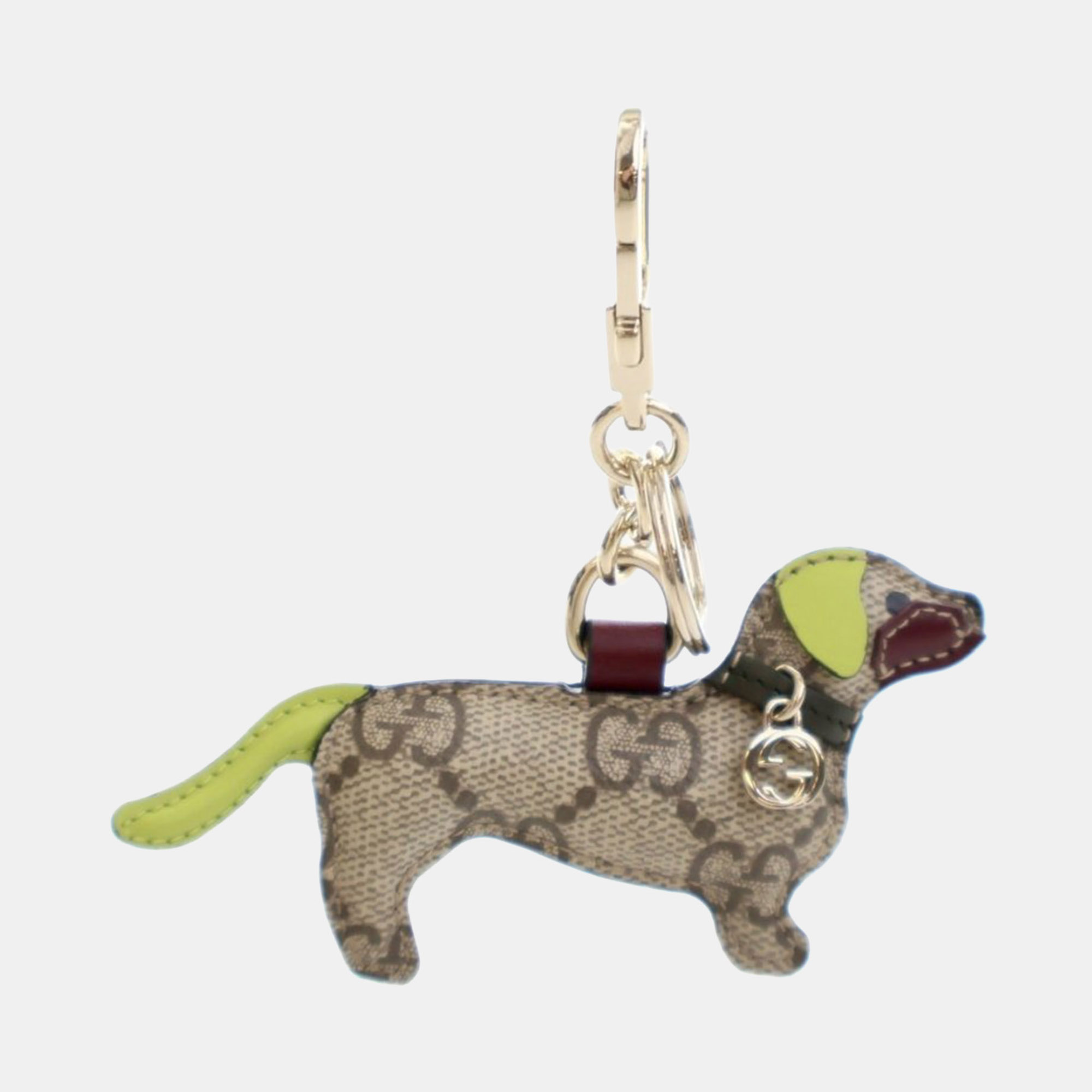 Pre-owned Gucci Gg Supreme Dog-shaped Bag Charm In Brown