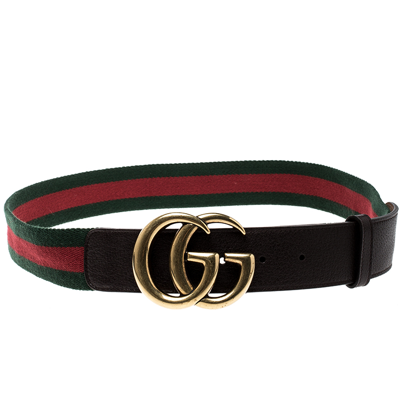 Pre Owned Gucci Green Canvas Web Double G Belt 95cm