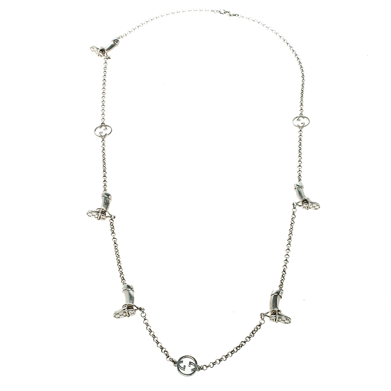 Pre Owned قلادة غوتشي GG دلايات بوت فضة طويلة