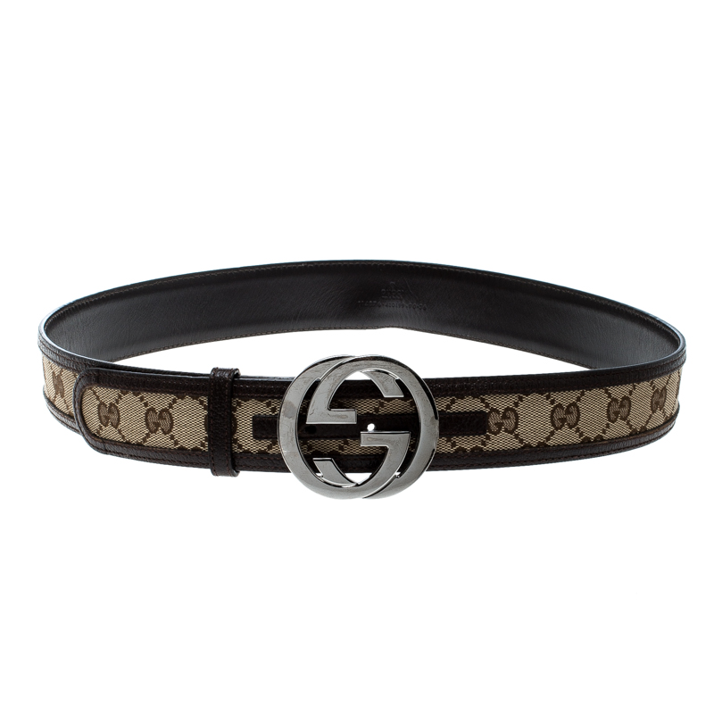 Gucci Beige/Brown GG Canvas and Leather Interlocking GG Buckle Belt ...