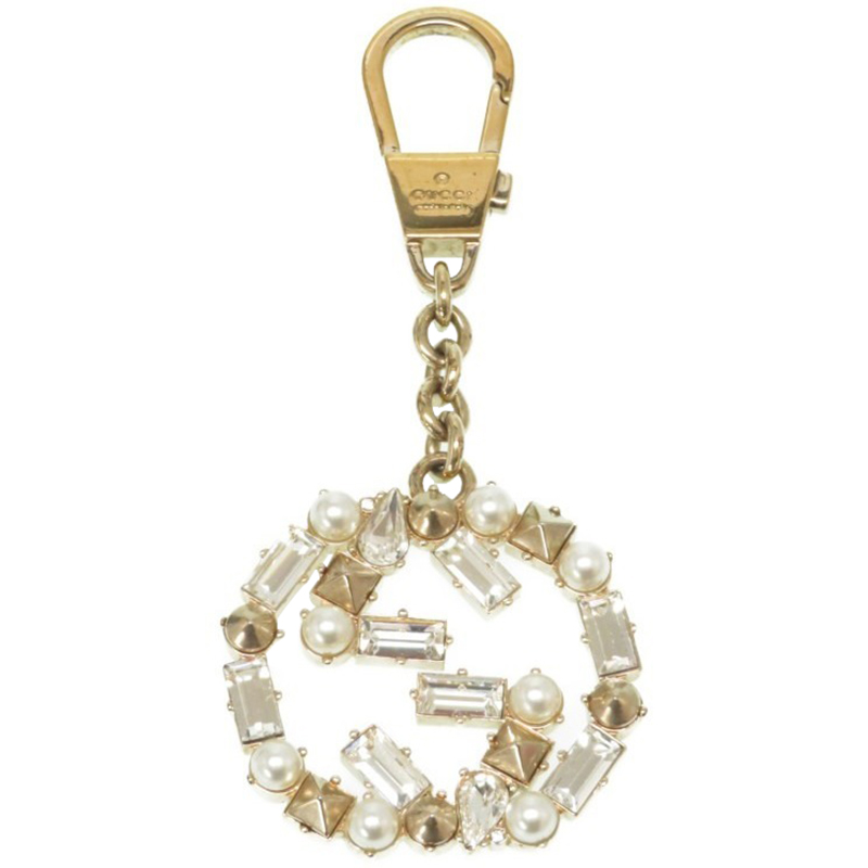 

Gucci Faux-Pearl Rhinestone Bag Charm and Key Holder, Gold