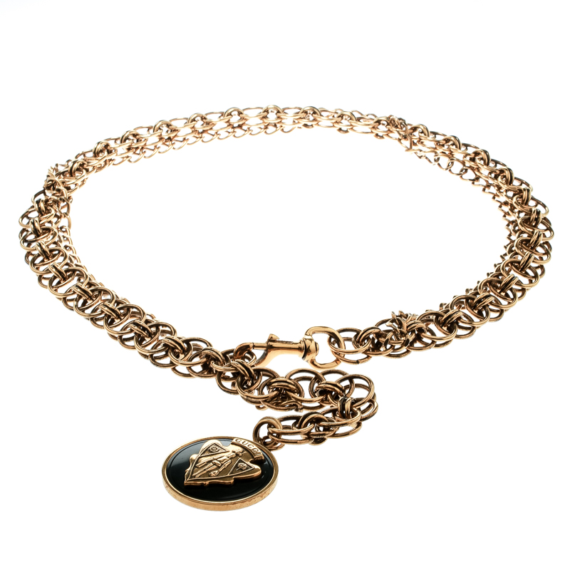Gucci Crest Charm Gold Tone Double Chain Link Belt Gucci The Luxury