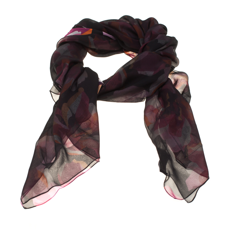 

Gucci Multicolor Floral Printed Double Faced Silk Chiffon Scarf