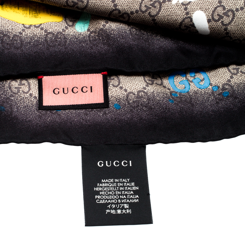Gucci Ghost 'Life is Gucci' Monogram Printed Silk Square Scarf Gucci | TLC