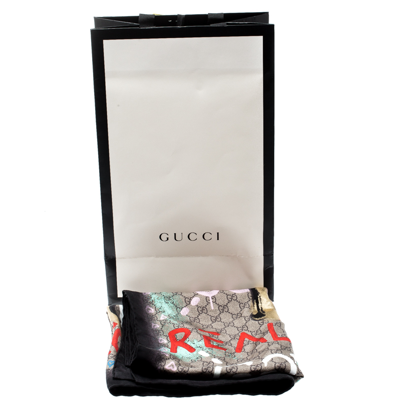 Gucci Ghost 'Life is Gucci' Monogram Printed Silk Square Scarf