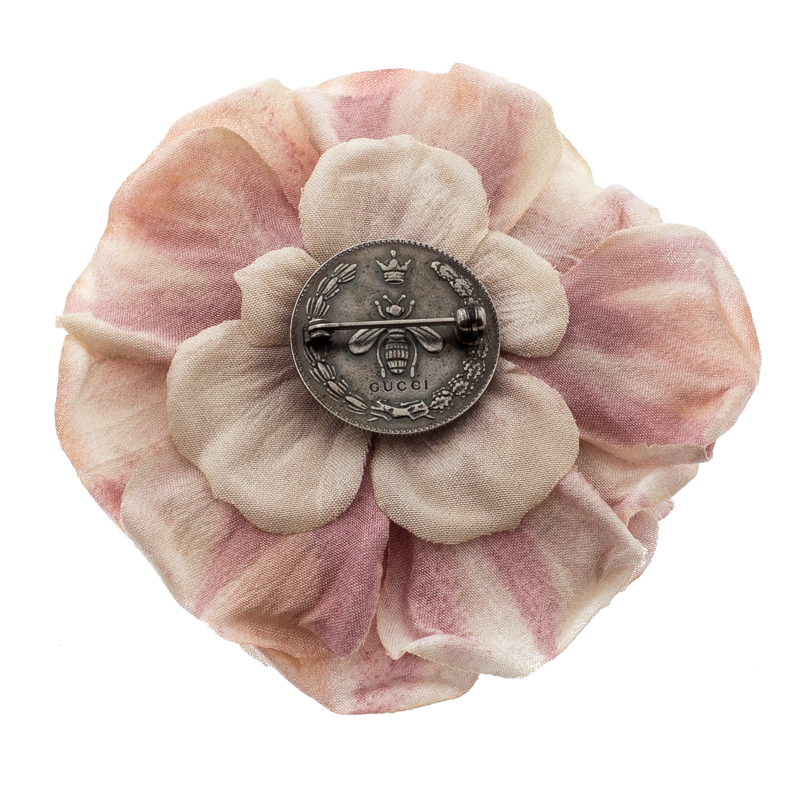 

Gucci Purple And White Silk Flower Silver Tone Brooch, Pink