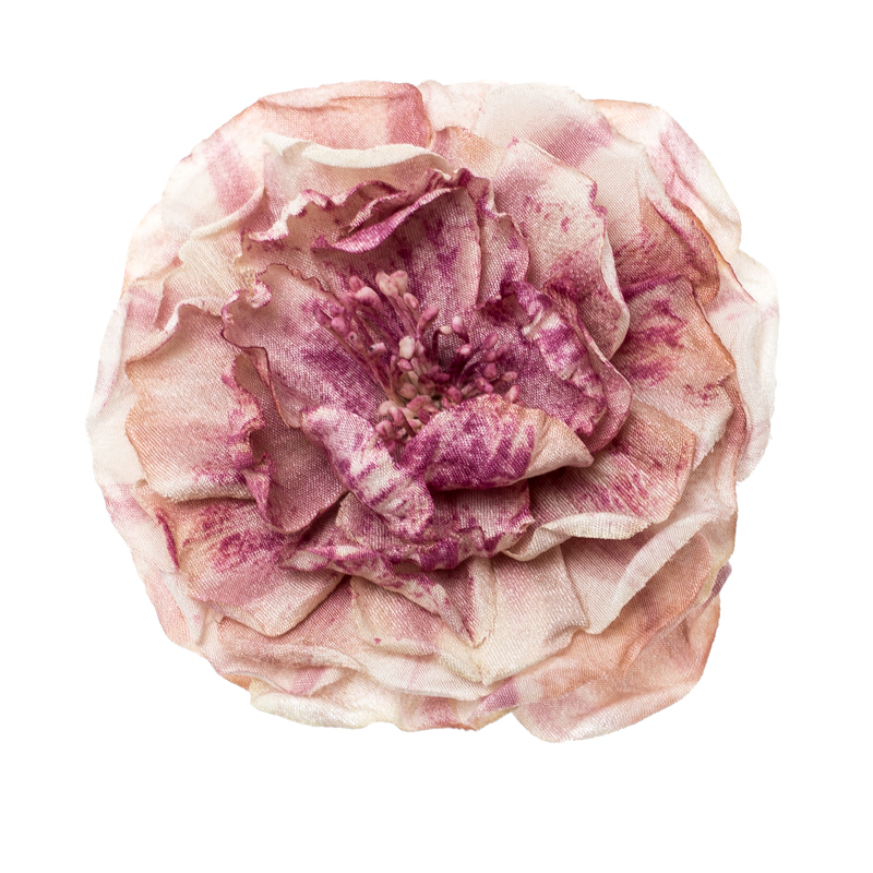 Pre Owned Gucci Purple And White Silk Flower Silver Tone Brooch