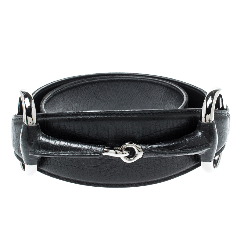 

Gucci Black GG Canvas and Leather Horsebit Waist Belt