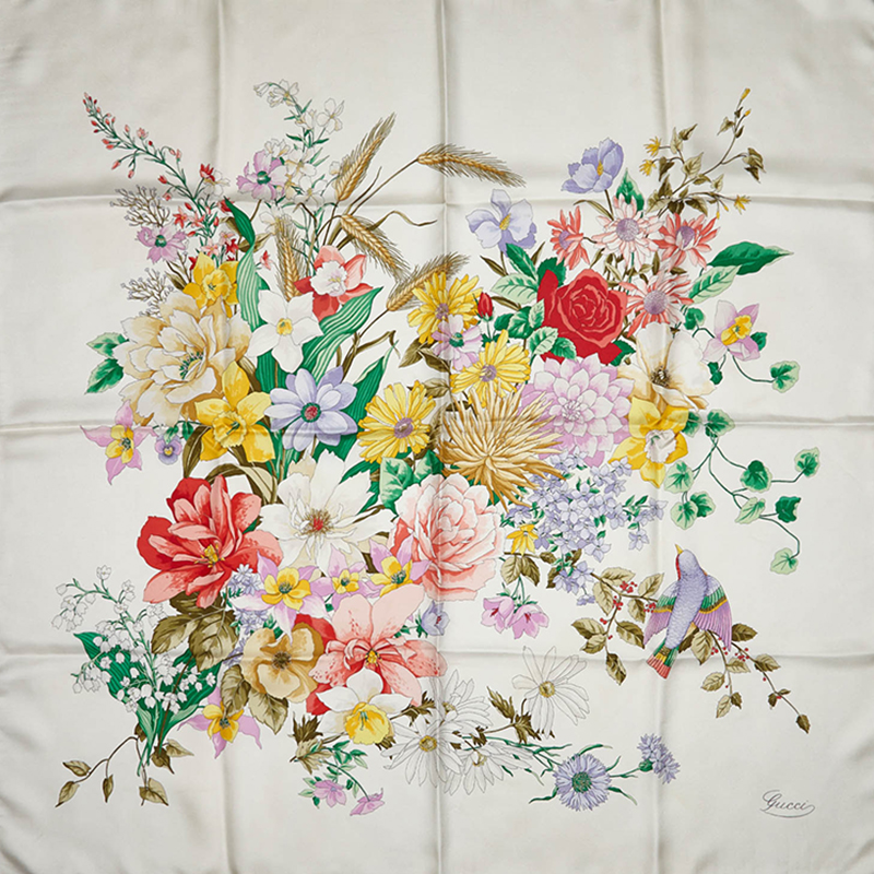 

Gucci White Floral Silk Scarf, Multicolor