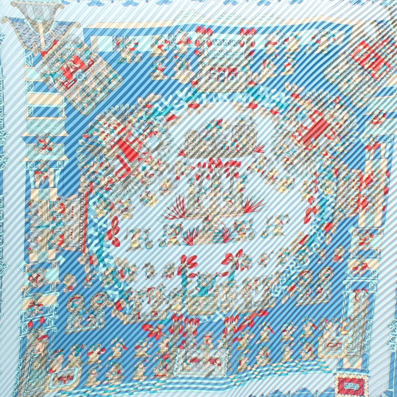 

Hermes Blue Printed Pleated Silk Scarf