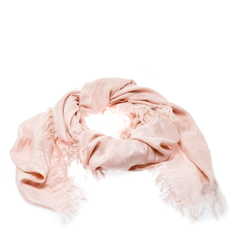

Gucci Gold & Pink Silk & Wool Guccissima Fringe Detail Square Scarf