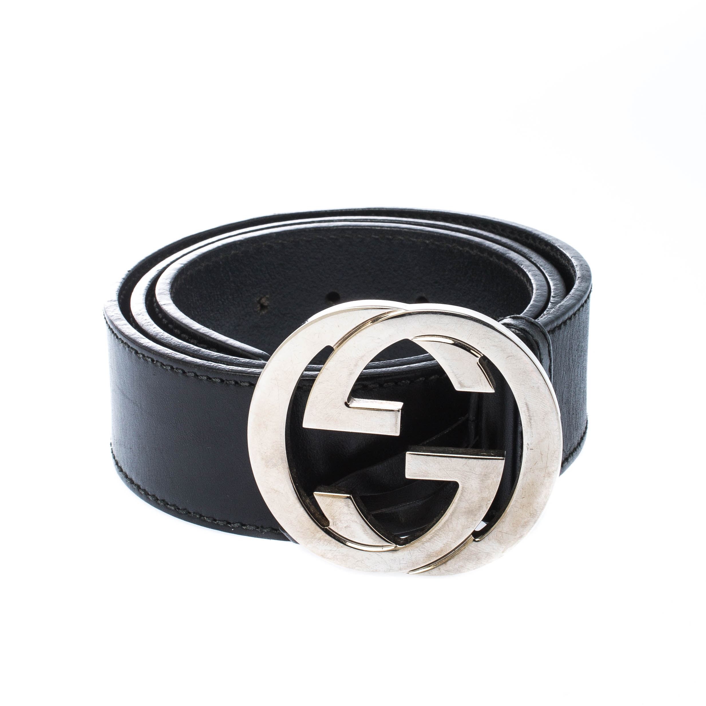 

Gucci Black Leather Interlocking G Buckle Belt