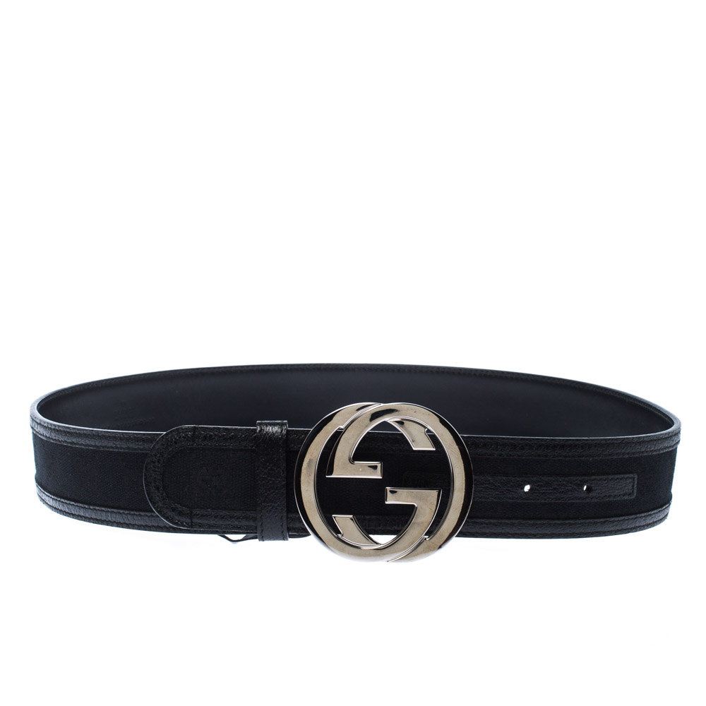 Gucci Black GG Canvas and Leather GG Interlocking Belt 95CM Gucci | TLC