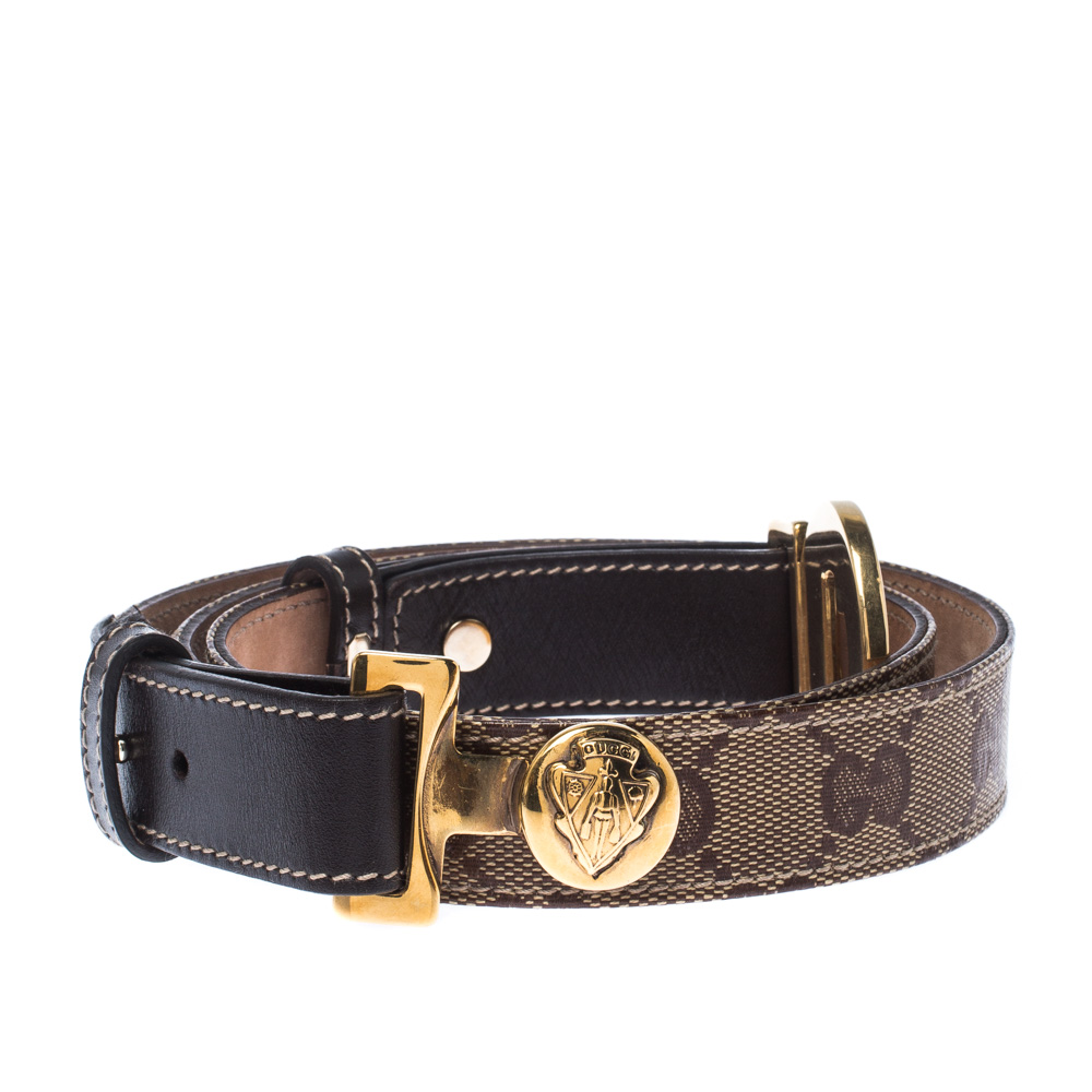 

Gucci Beige/Brown GG Supreme Canvas and Leather Round Hysteria Buckle Belt