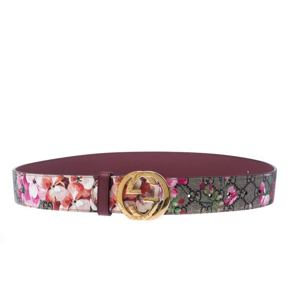 Gucci Multicolor Blooms GG Supreme Canvas and Leather GG Buckle Belt 90CM