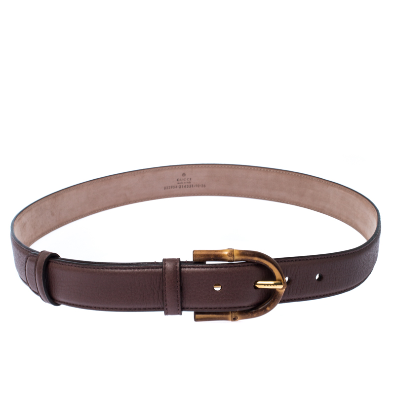 Pre Owned Gucci Brown Leather Bamboo Buckle Belt 90CM