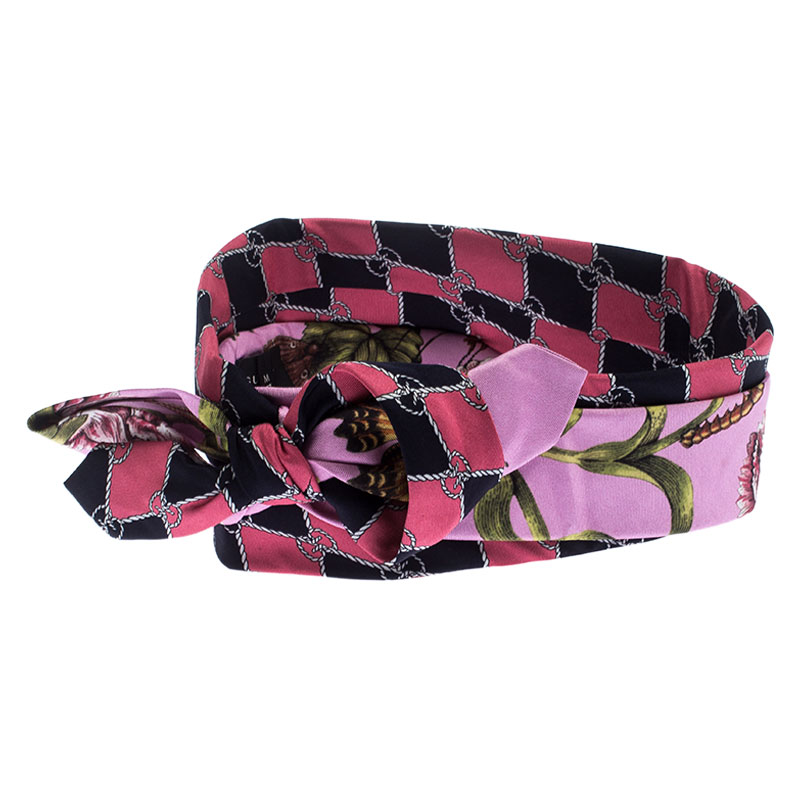 Pre Owned Gucci Rosa Garden Chains Print Silk Headband M