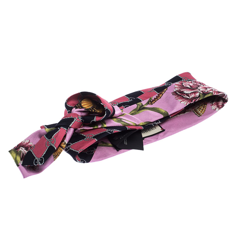 

Gucci Rosa Garden Chains Print Silk Headband, Pink
