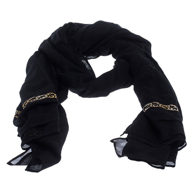 

Gucci Black GG Lurex Woven Silk Cashmere Scarf