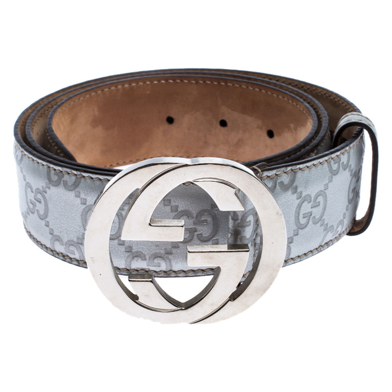 

Gucci Silver Guccissima Leather Interlocking G Belt