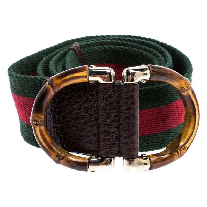 

Gucci Green/Red Web Canvas Bamboo Buckle Belt