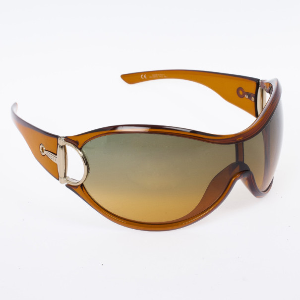 Pre Owned Gucci Brown Horsebit Shield Women Sunglasses