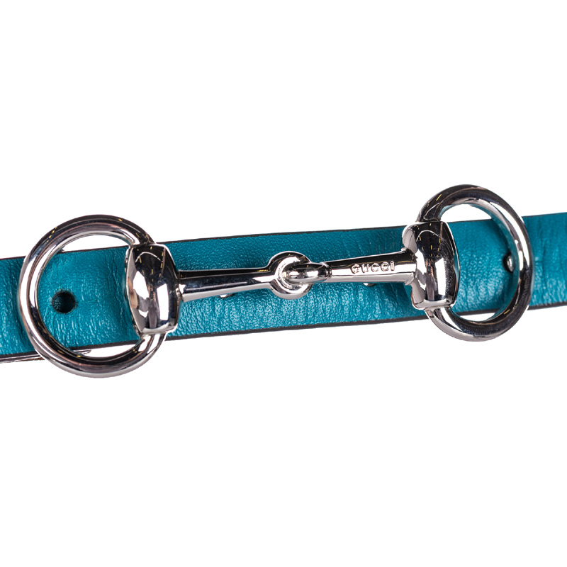 

Gucci Blue Leather Horsebit Waist Belt