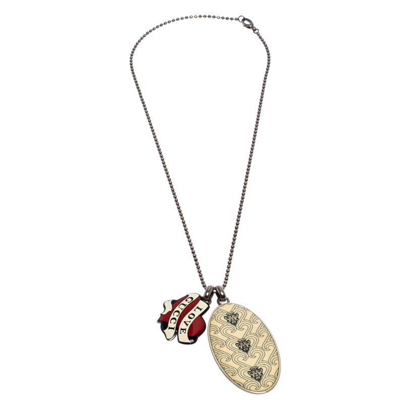 

Gucci Printed Silver Double Dog Tag Pendant Necklace