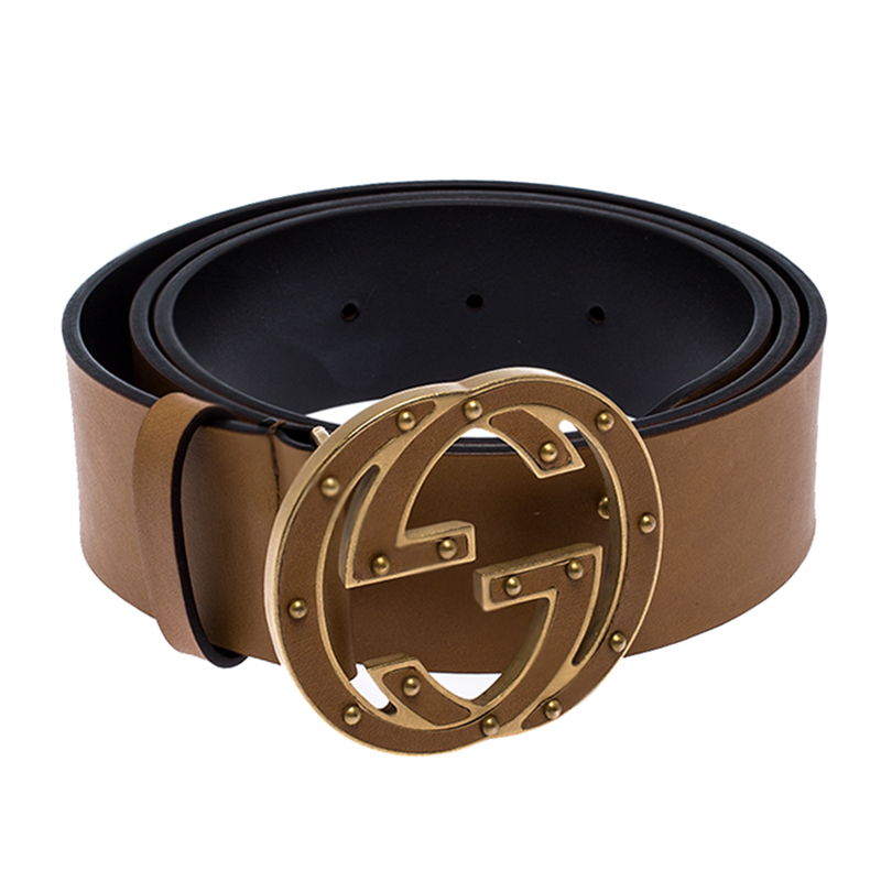 

Gucci Caramel Brown Studded Leather Interlocking G Belt