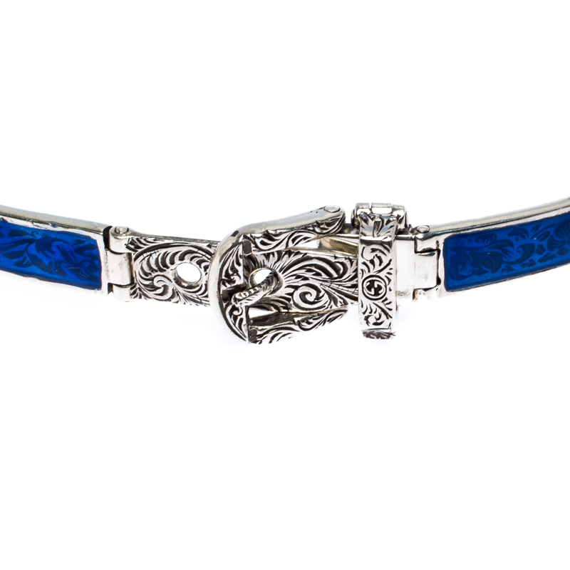 

Gucci Blue Tiger Head Studded Lacquer Engraved Sterling Silver Choker