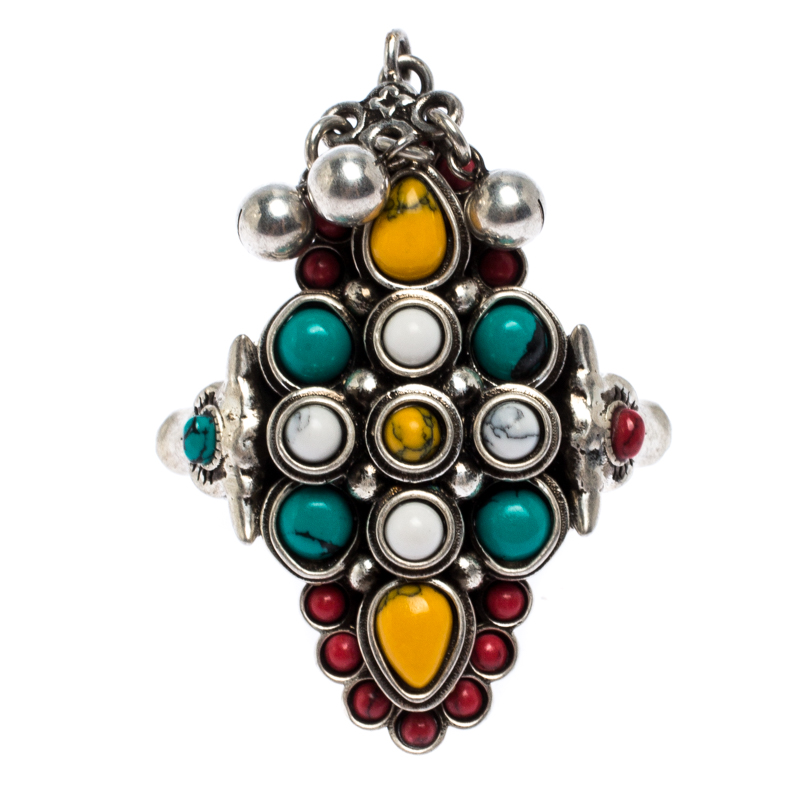 

Gucci Multicolor Beaded Aged Sterling Silver Anger Forest Ring Size EU 52.5
