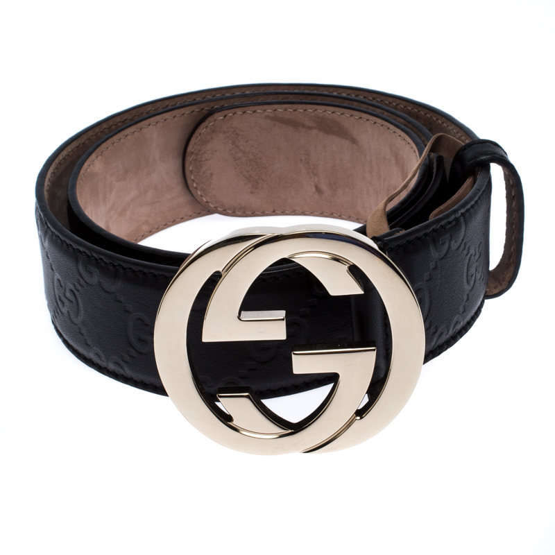 

Gucci Black Guccissima Leather Interlocking G Buckle Belt