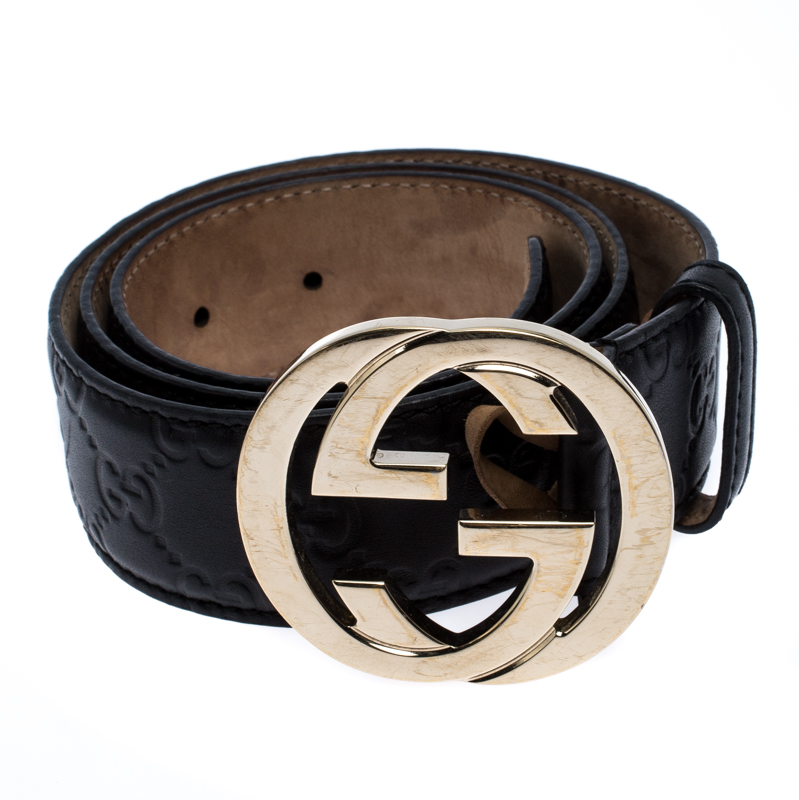 

Gucci Black Guccissima Leather Interlocking GG Buckle Belt