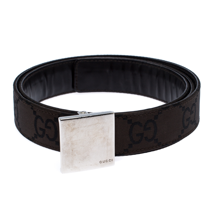 

Gucci Dark Brown GG Fabric Logo Plaque Buckle Belt