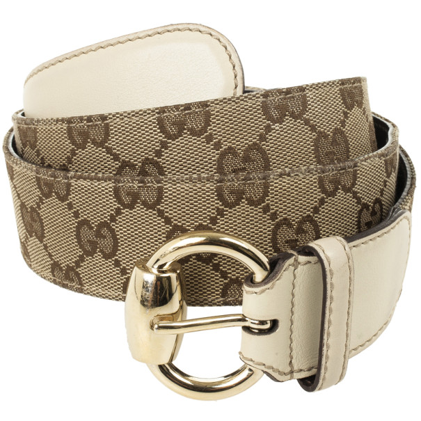 Gucci Beige Guccissima Canvas Belt with Horsebit Buckle 97.5 CM