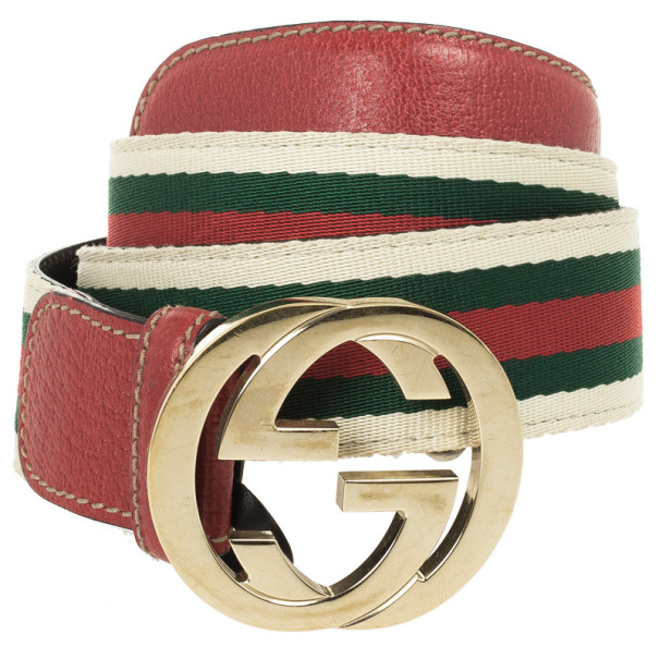 Pre Owned Gucci Web Detail GG Buckle Canvas Belt 85 CM