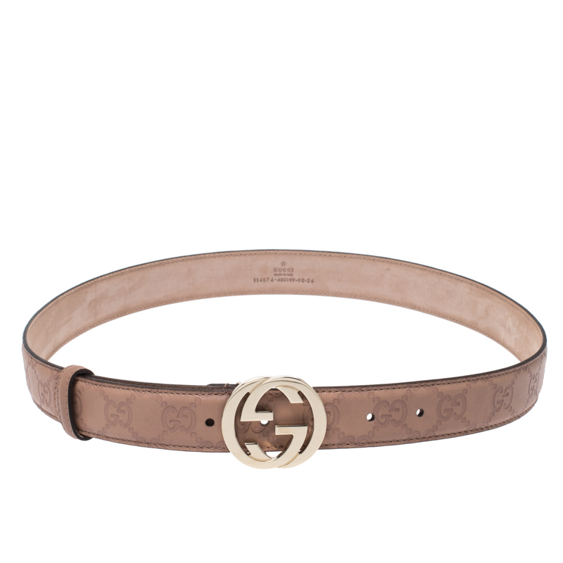 Pre Owned Gucci Pink Guccissima Leather Interlocking GG Belt Size 90CM