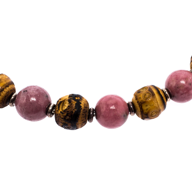 

Gucci Bi-color Stone Wood Silver Adjustable Bead Bracelet, Multicolor