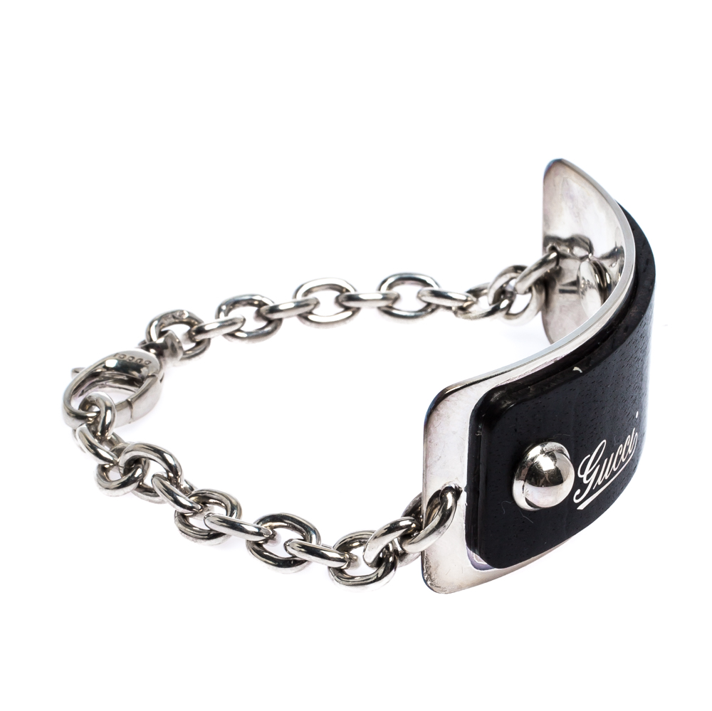 

Gucci Wood Silver Tag Chain Link Bracelet