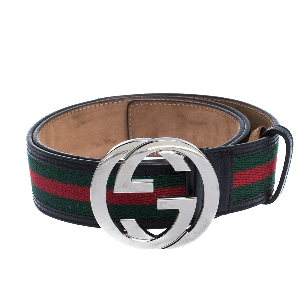 

Gucci Black Web Fabric and Leather Interlocking GG Buckle Belt